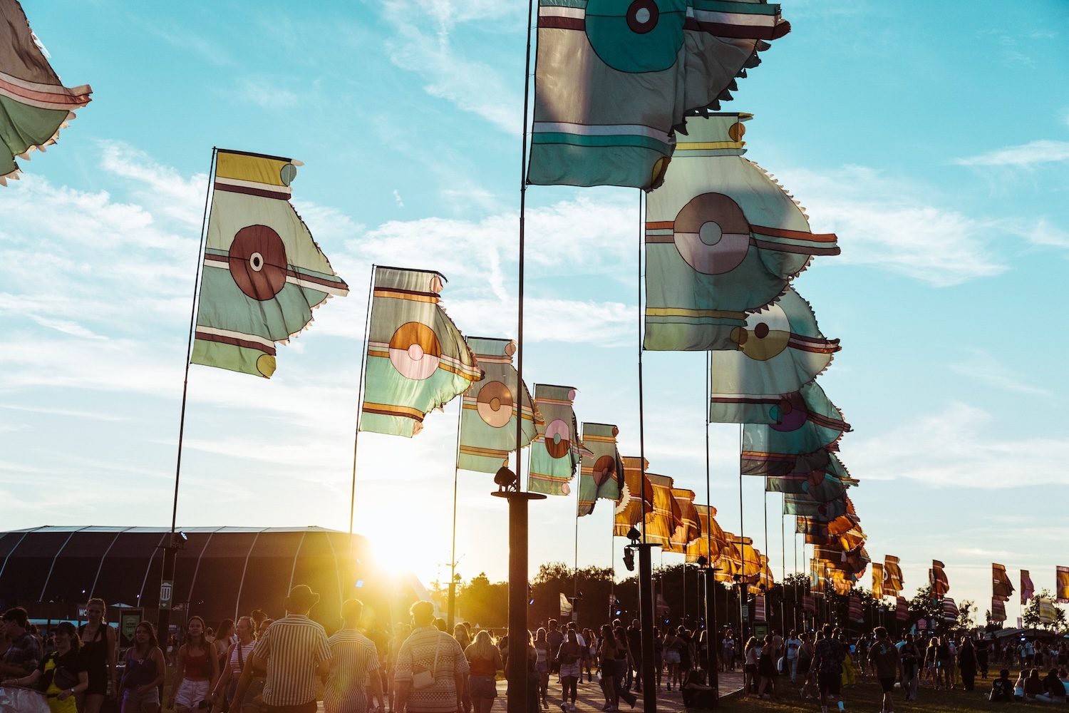 Pukkelpop’s festival flags against the evening sun